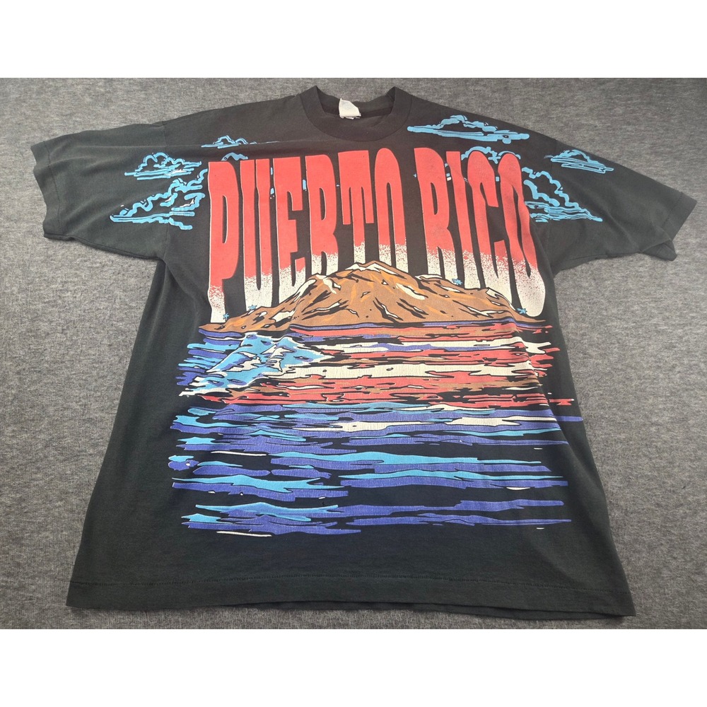 Vintage T-Shirt Men XL Black Puerto Rico Graphic Single Stitch Souvenir 90s